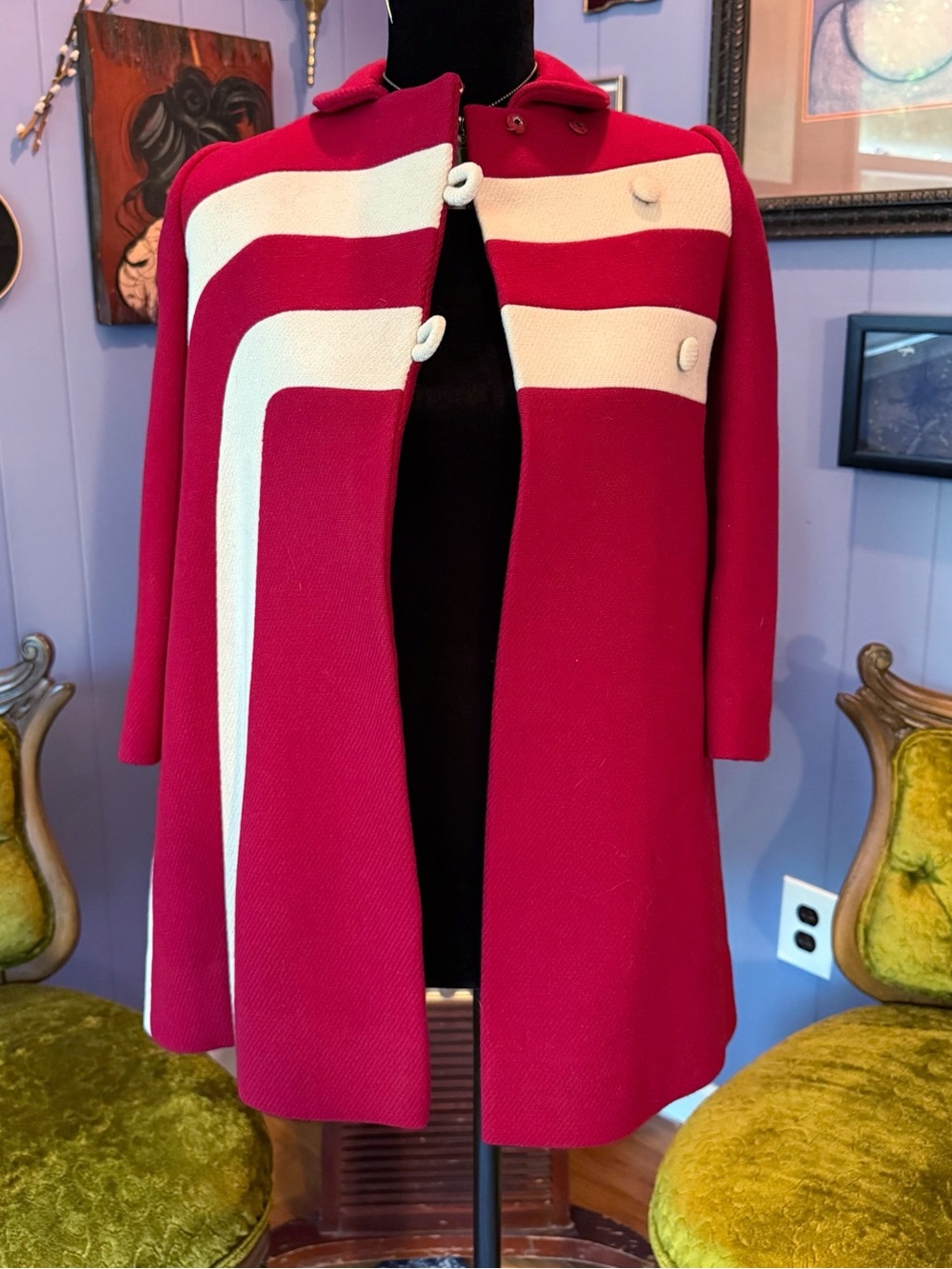 Vintage 60s F.W. Fischer Space Age Pop Art Mod Wool Coat Size XS - Picture 1 of 8